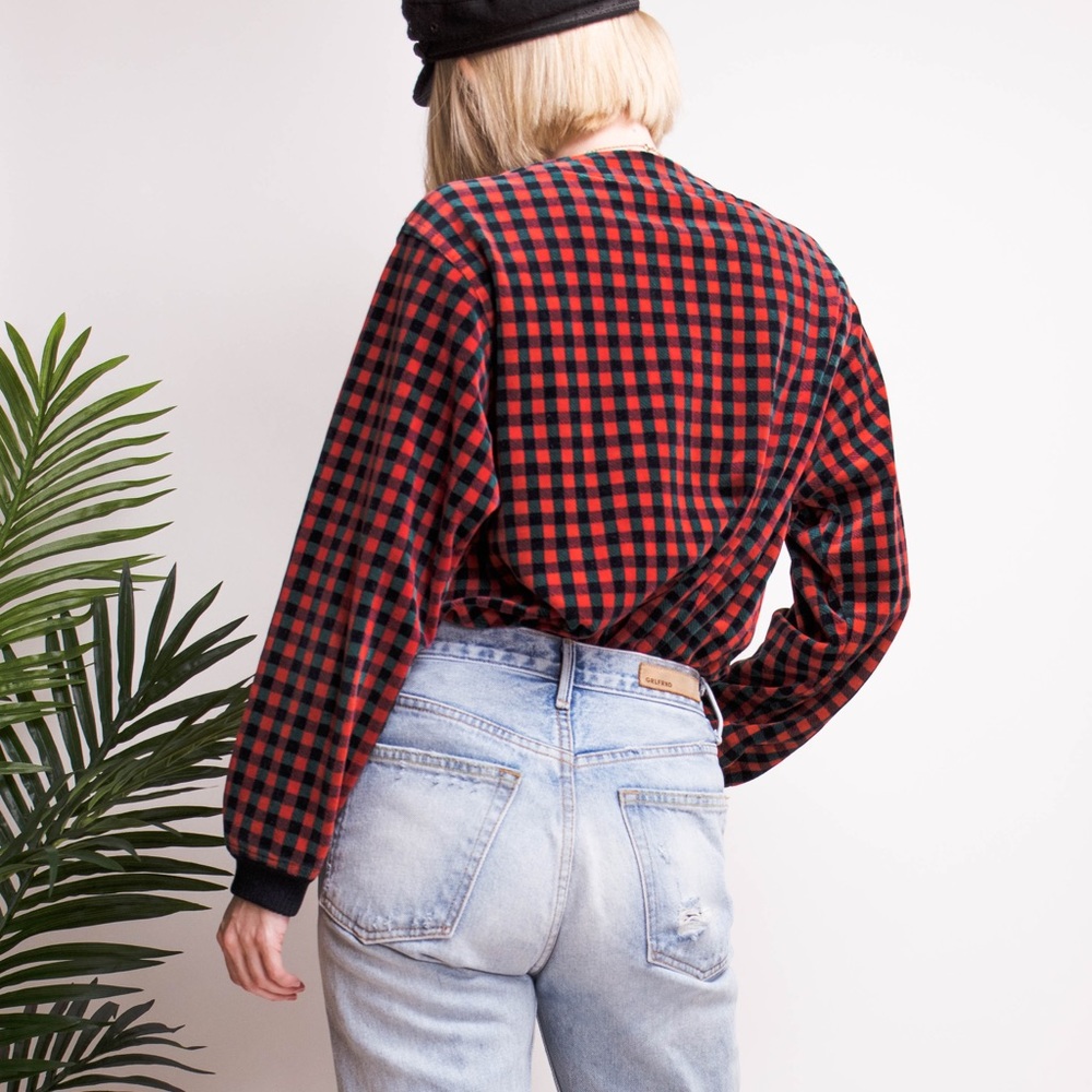 SALE Vintage checkered plaid velvet boxy top - Picture 5 of 8